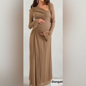 Elegant Brown Maternity Dress